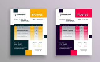 Professional corporate business invoice design in yellow and pink color with geometric shapes. vector