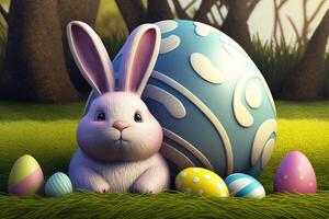 conejito y Pascua de Resurrección huevos dibujos animados. ai generado foto