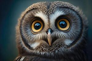 Cute owl with big eyes looks curious. photo