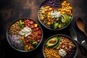 Healthy and flavorful grain bowls. photo