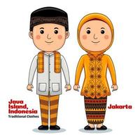 Couple wear Jakarta Traditional Clothes vector