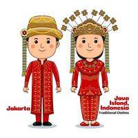 Couple wear Jakarta Traditional Clothes vector