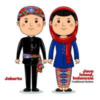 Couple wear Jakarta Traditional Clothes vector