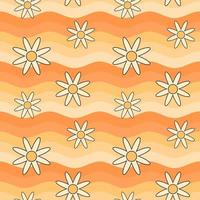 Retro groovy hippie seamless pattern. Seamless abstract geometric pattern with flowers. Floral daisy background. vector
