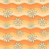 Retro groovy hippie seamless pattern. Seamless abstract geometric pattern with flowers. Floral daisy background. vector