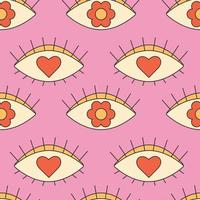 Retro groovy 70s seamless pattern. Seamless abstract pattern with eyes. vector