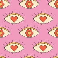 Retro groovy 70s seamless pattern. Seamless abstract pattern with eyes. vector