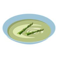 Asparagus puree soup. Asparagus velute. Vector illustration on a white background