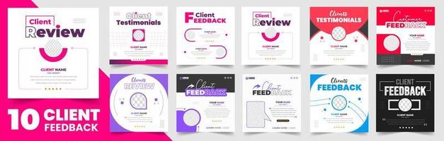 client feedback social media post banner set. Customer feedback testimonial social media post web banner template bundle. client testimonials social media post banner design template. vector