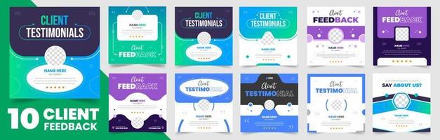 client feedback social media post banner set. Customer feedback testimonial social media post web banner template bundle. client testimonials social media post banner design template. vector