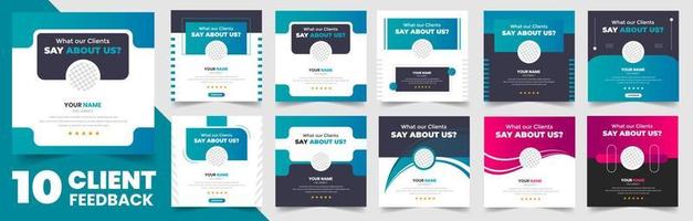 client feedback social media post banner set. Customer feedback testimonial social media post web banner template bundle. client testimonials social media post banner design template. vector