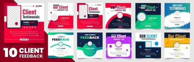 client feedback social media post banner set. Customer feedback testimonial social media post web banner template bundle. client testimonials social media post banner design template. vector