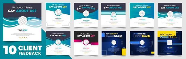 client feedback social media post banner set. Customer feedback testimonial social media post web banner template bundle. client testimonials social media post banner design template. vector