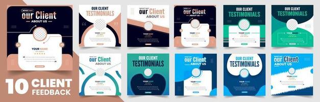 client feedback social media post banner set. Customer feedback testimonial social media post web banner template bundle. client testimonials social media post banner design template. vector