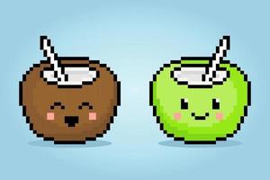 8 bit Pixel Character of Drink Coconut . Fruit in vector illustrations for game assets and cross stitch.