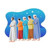 Muslim people are praying sholat together flat illustration vector
