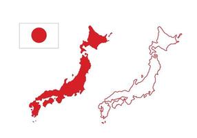 Japan country map and flag, vector illustration.