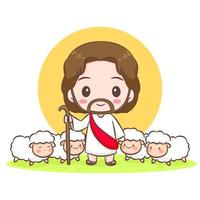 Jesús Cristo y el oveja chibi dibujos animados personaje vector