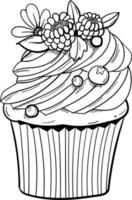 Outline cupcake. Line art dessert. vector