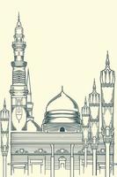 Hand drawing famous islamic building of nabawi mosque. vector