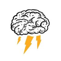 Brain and lightning. Brainstorming concept. Hand drawn black color vector illustration.