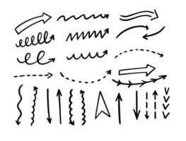 Hand drawn script black color arrows set. Left, right, top and down signs. vector