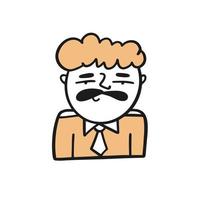 Man face with mustache. Hand drawn avatar icon character. vector