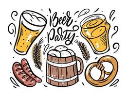 Beer Party elements. Doodle hand drawing style. vector