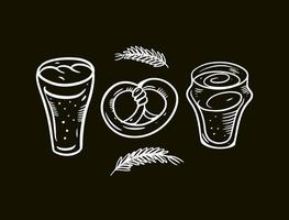 Hand drawn beer glasses outline white color on a chalkboard. vector