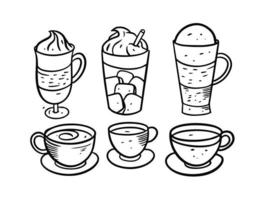 bebidas y café colocar. mano dibujo negro color. garabatear estilo vector ilustración.