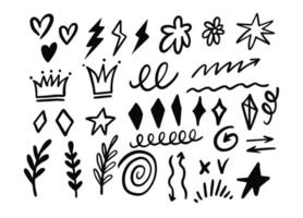 Doodle decorative sign set. Hand drawn black color vector illustration.