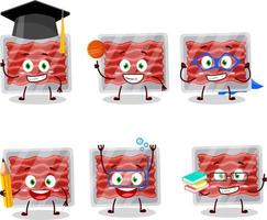 School student of ground meat cartoon character with various expressions vector