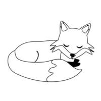 cute cartoon black and white character fox vector illustration for coloring art