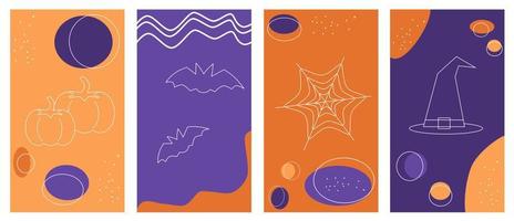 Set of vector backgrounds in simple linear style for social media platform, stories, banner with halloween elements