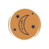 Cute esoteric icon vector with moon and stars, illustration on circle with brush texture, for social media story and highlights