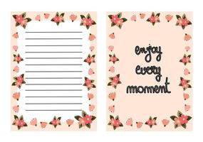 cute vector template for agenda with spring floral and hand drawn lettering enjoy every moment