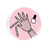 Cute logo or icon vector with manicure concept, illustration on circle with brush texture, for social media story and highlight