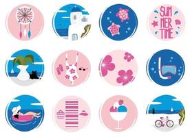 cute vector set of logo design templates, icons and badges for social media highlight with summertime elements