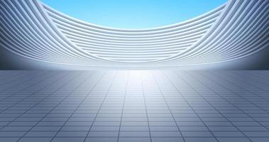Modern silver curved building with ground, with bright sky background. 3D rendering illustration. photo