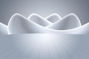 3D rendering of silver curved abstract building with ground background photo
