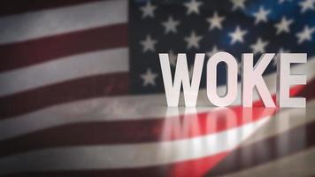 The woke text on America flag background  3d rendering photo