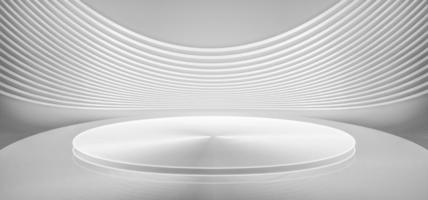 Empty booth in white interior with curved walls 3D rendering photo