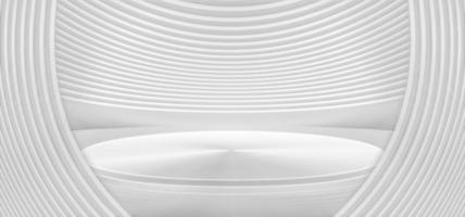 Empty booth in white interior with curved walls 3D rendering photo