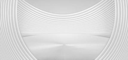 Empty booth in white interior with curved walls 3D rendering photo