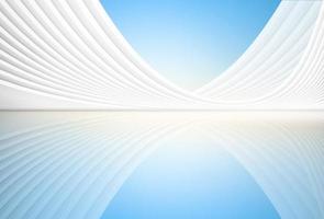 The white arched line building with its reflection has a bright sky background photo