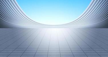 Modern silver curved building with ground, with bright sky background. 3D rendering illustration. photo