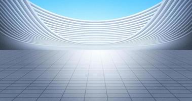Modern silver curved building with ground, with bright sky background. 3D rendering illustration. photo
