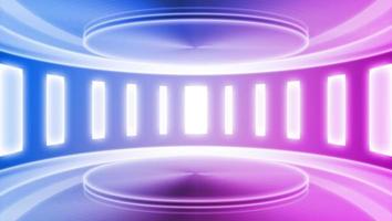 3D rendering of neon metal texture of empty stage in the future of science and technology spatial background photo