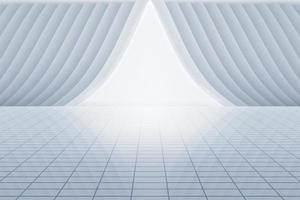 Abstract 3d rendering of empty white room with light in the middle. White interior wall facade and vertical ground space background 3d rendering. photo