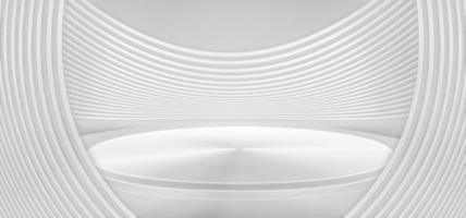 Empty booth in white interior with curved walls 3D rendering photo